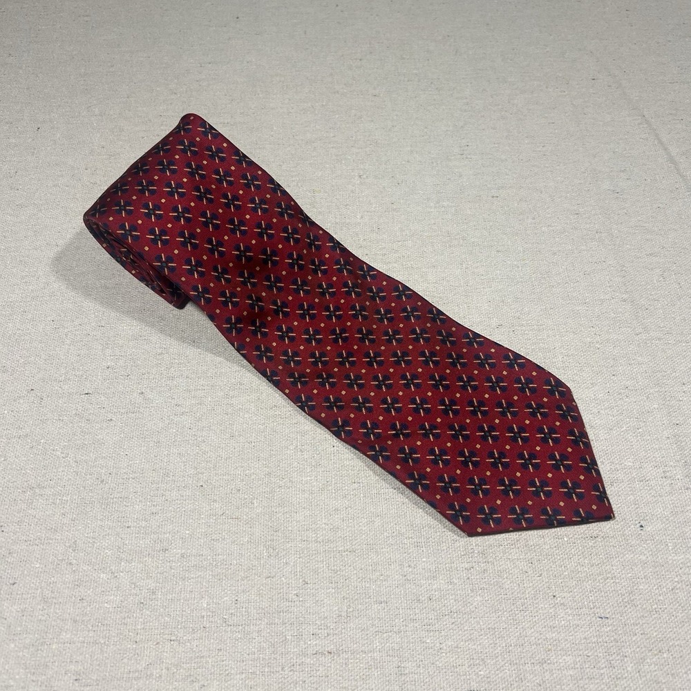 CHRISTIAN DIOR Men's 100% Silk Classic Necktie‎ Designer Geometric Red/Navy USA